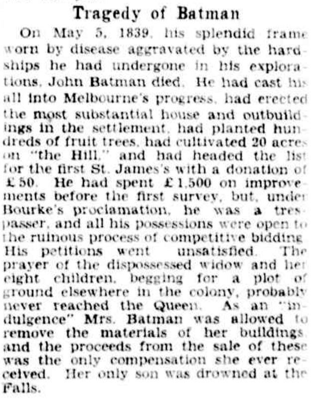 The Argus (Melbourne, Vic) - The Tragedy of Batman - 16 Oct 1934
