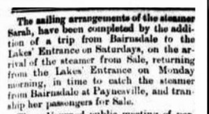 Steamer Sarah - Gippsland Times - 15 Feb 1882