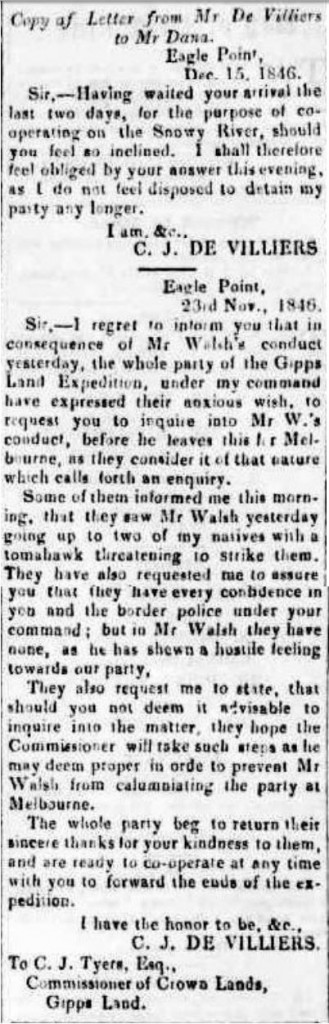 Port Phillip Patriot and Morning Advertiser (Vic) - Letter from De Villiers to Dana - 22 Jan 1847
